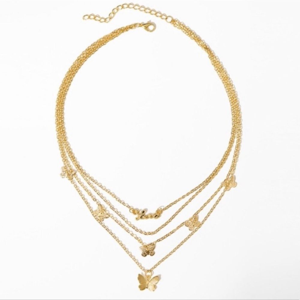 Gold Heart Love Butterfly Four Layer Necklace